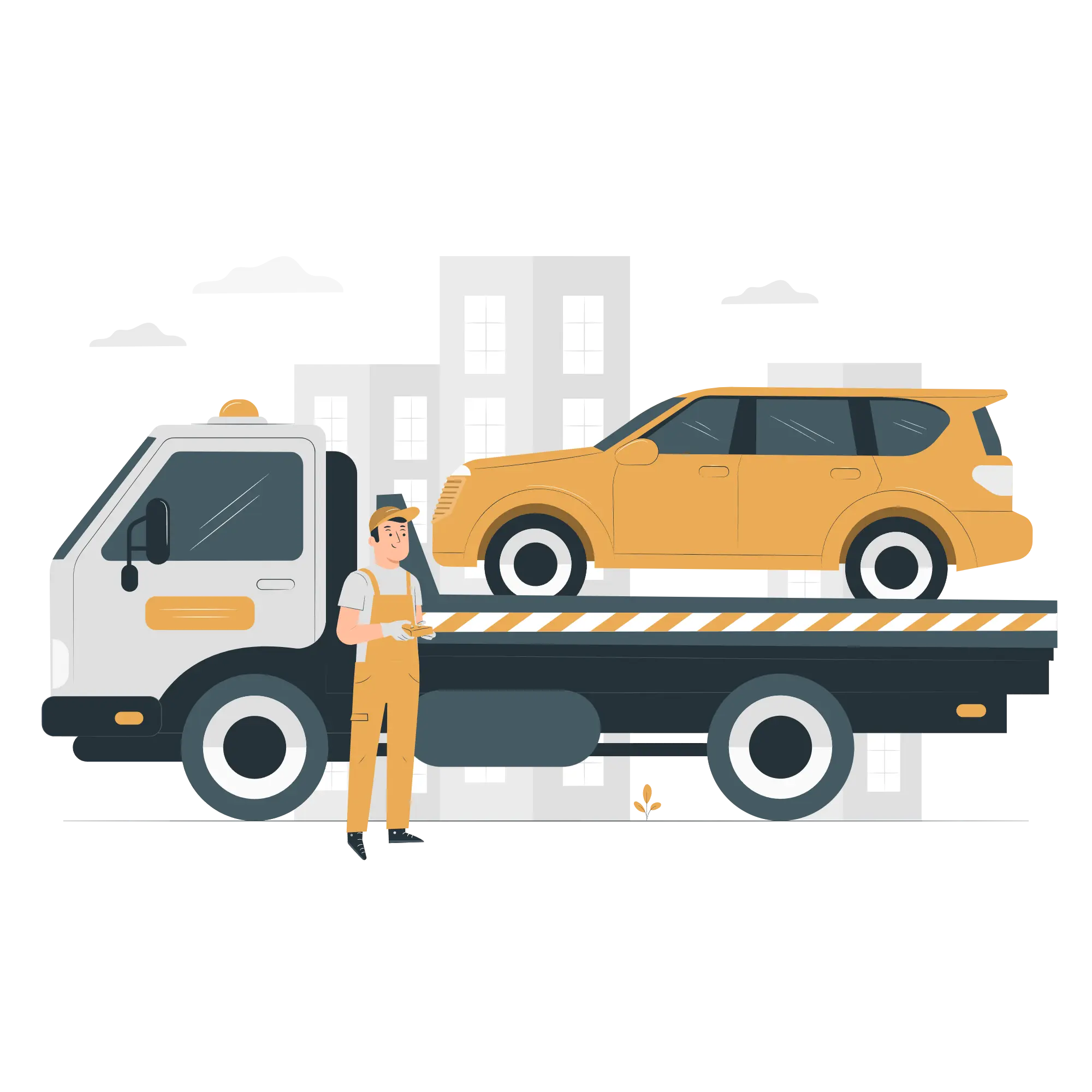 Tow truck loading car - roadside assistance illustration